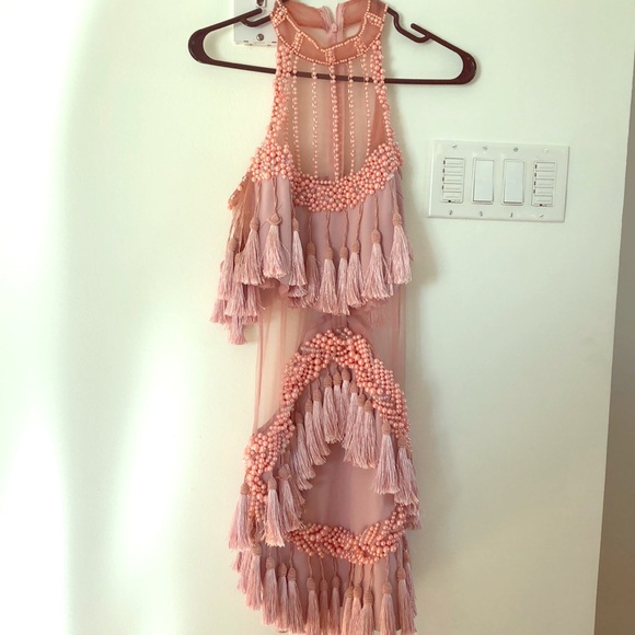 Balmain inspired cocktail dress w tassels & pearls - Picture 2 of 8